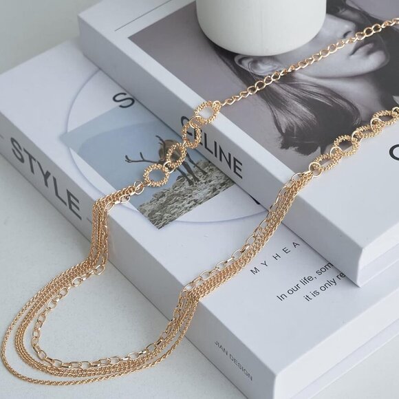 Layered Long Necklaces for Women Crystal Beaded Statement Necklace Sweater Silve - Picture 5 of 5